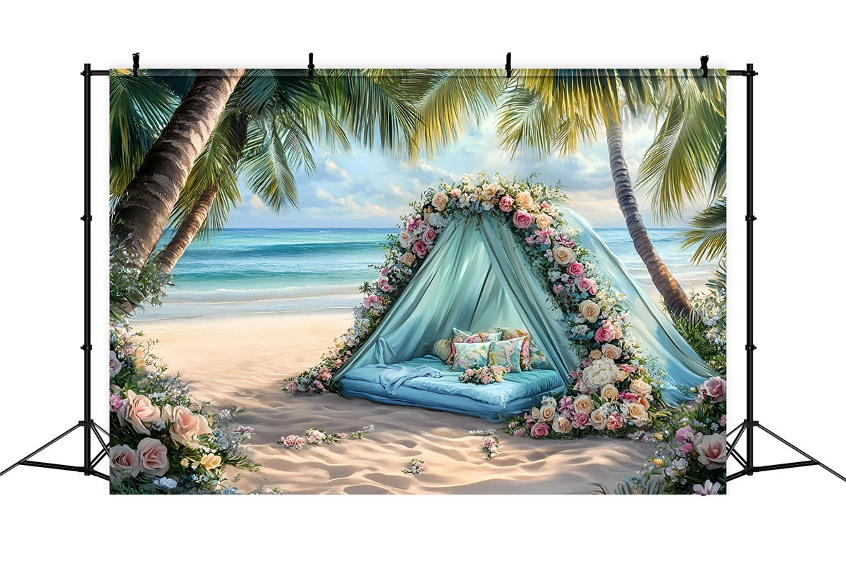 Beach Photo Backdrop Romantic Floral Tent Summer Backdrop UK GQ6-1
