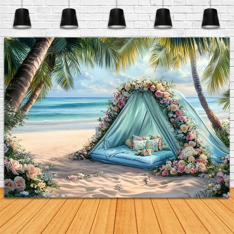 Beach Photo Backdrop Romantic Floral Tent Summer Backdrop UK GQ6-1