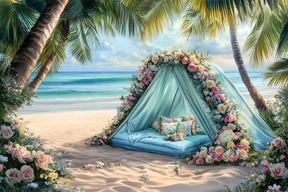Beach Photo Backdrop Romantic Floral Tent Summer Backdrop UK GQ6-1