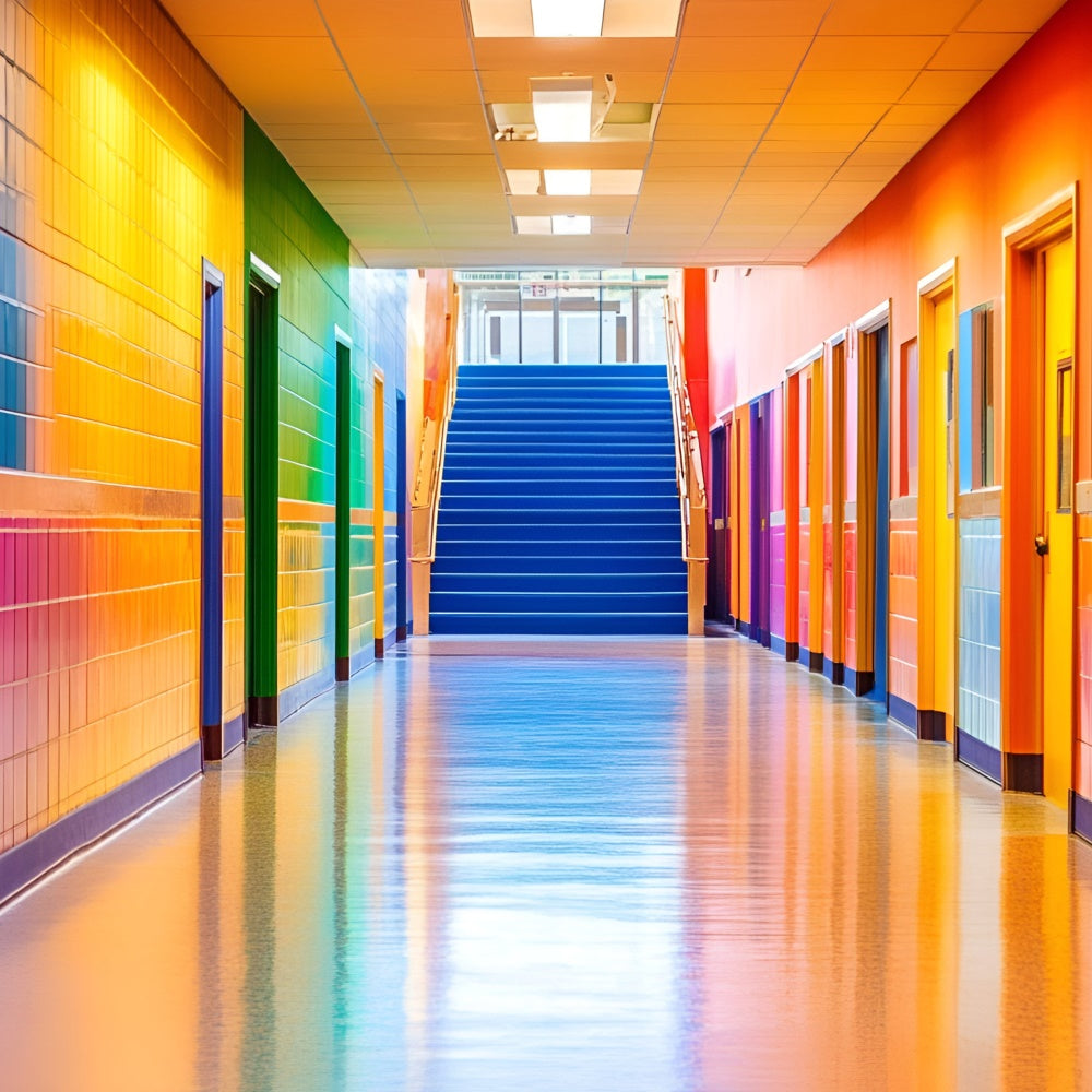 School Classroom Backdrop Rainbow School Hallway Backdrop UK GQ6-147