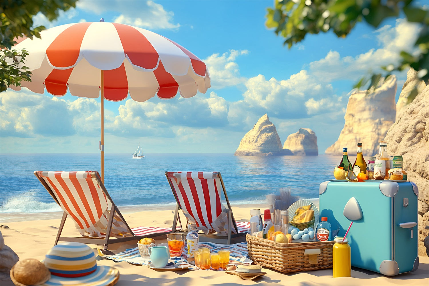 Beach Backdrops Cozy Umbrella Holiday Summer Photo Backdrops UK GQ6-15