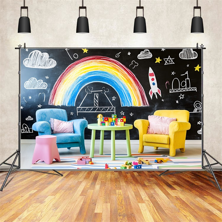 Chalkboard Backdrop Fun Learning Rainbow Wall Backdrop UK GQ6-169
