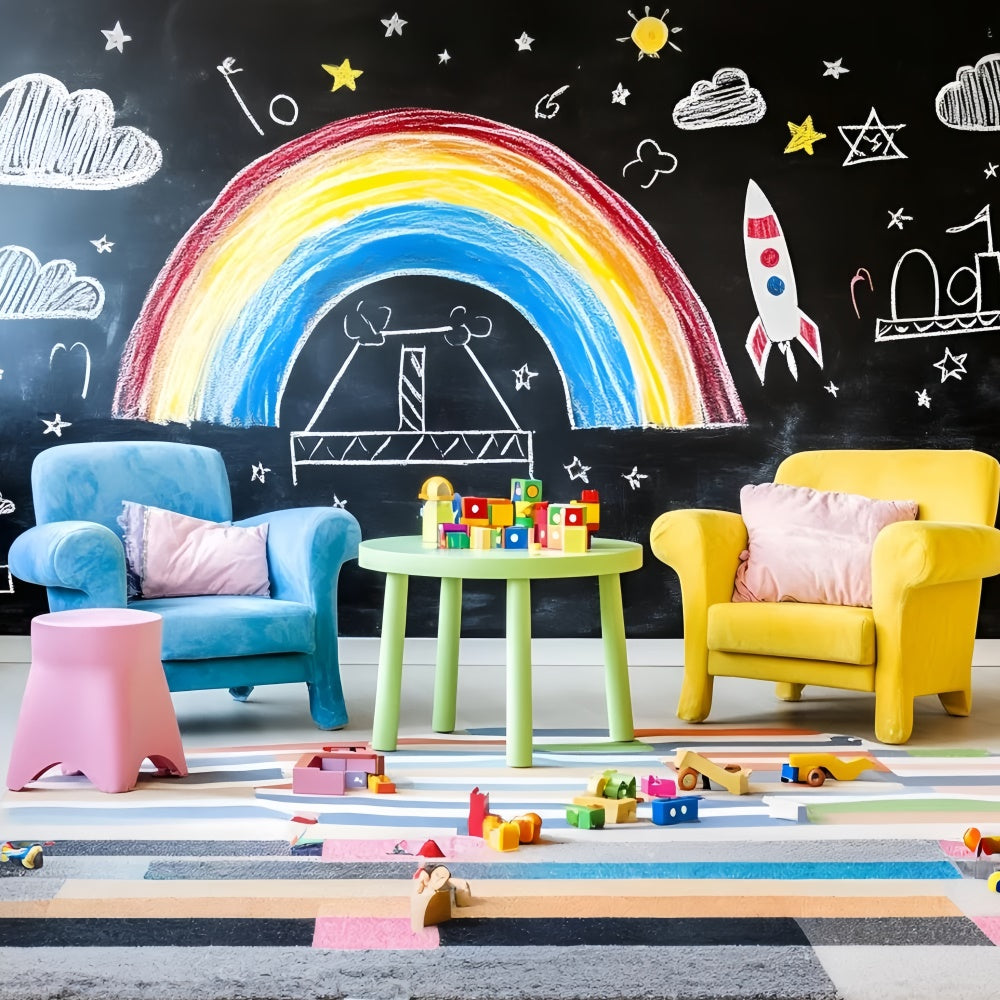 Chalkboard Backdrop Fun Learning Rainbow Wall Backdrop UK GQ6-169
