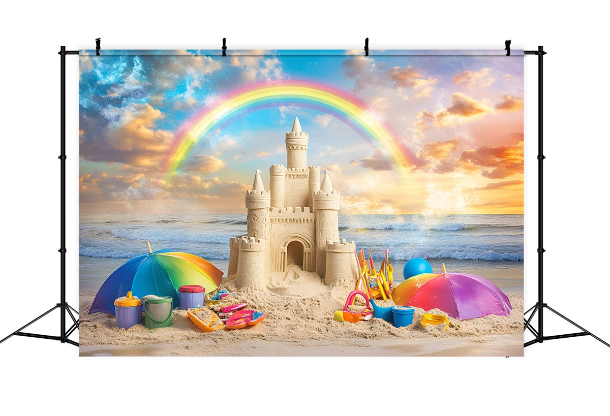 Rainbow Backdrop Sunset Sandcastle Summer Beach Backdrop UK GQ6-17