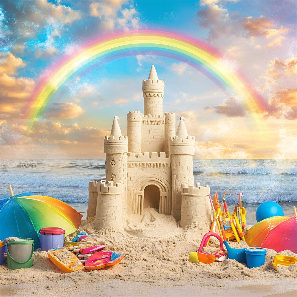 Rainbow Backdrop Sunset Sandcastle Summer Beach Backdrop UK GQ6-17