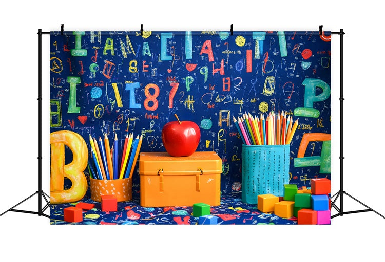 School Photo Backdrops Colorful Classroom Doodle Backdrop UK GQ6-173