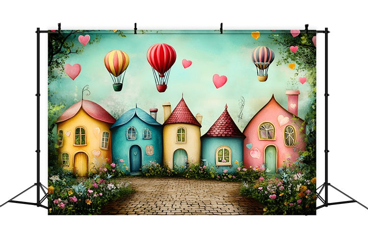 Back To School Backdrop Whimsical Village Balloon Backdrop UK GQ6-176