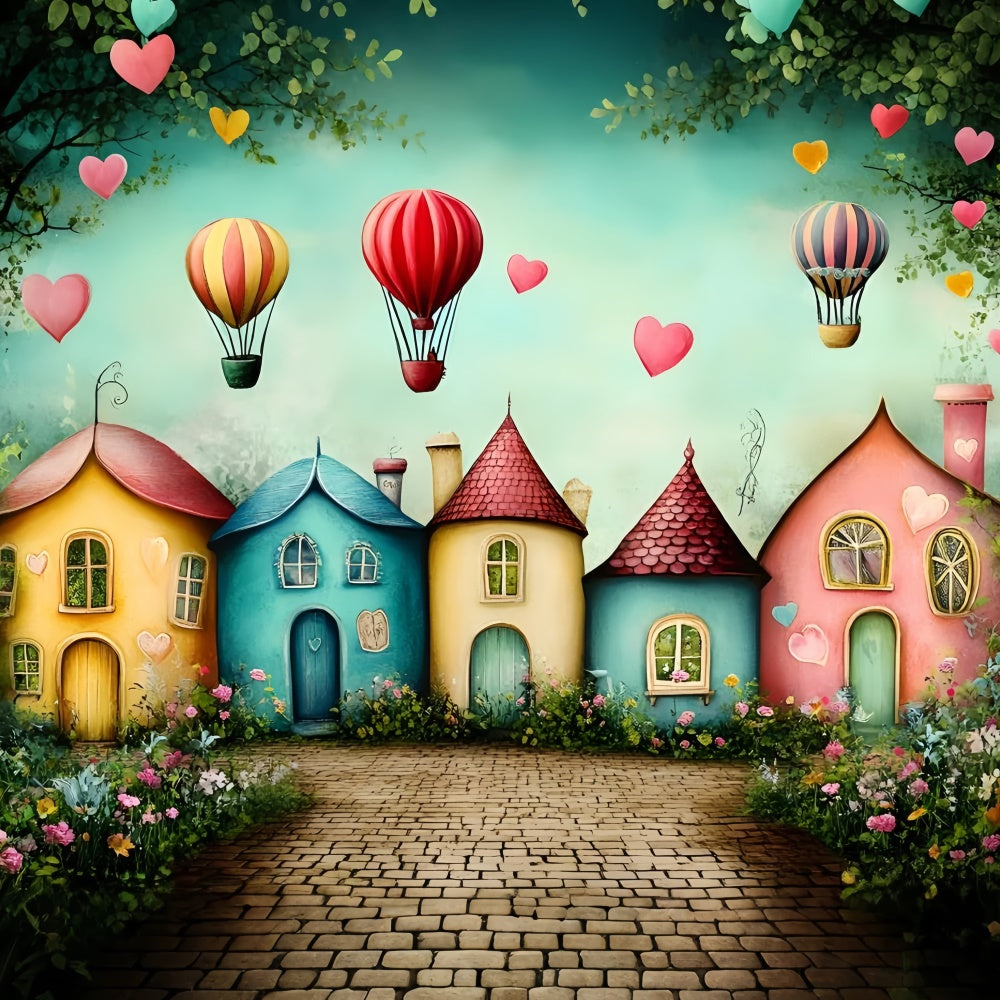 Back To School Backdrop Whimsical Village Balloon Backdrop UK GQ6-176