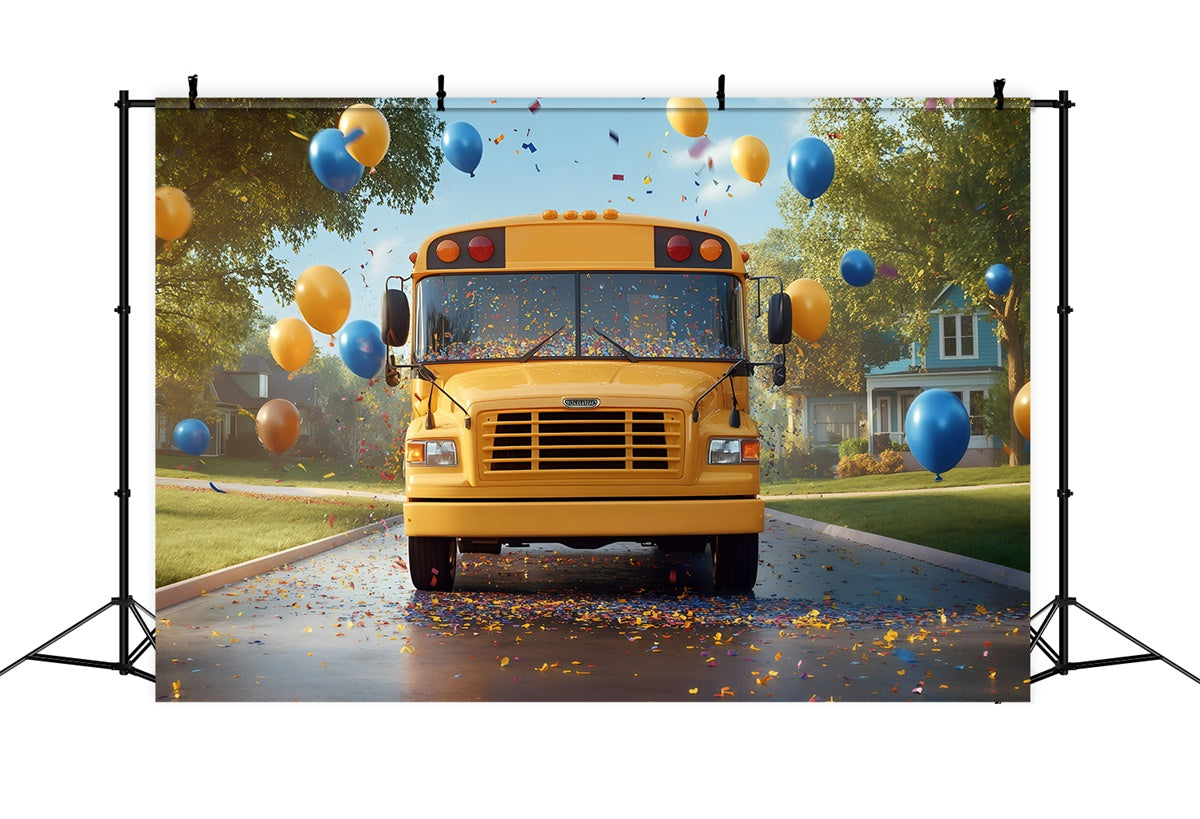 School Photo Backdrops Happy School Bus Balloon Backdrop UK GQ6-181