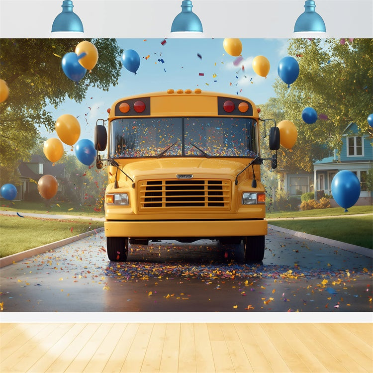 School Photo Backdrops Happy School Bus Balloon Backdrop UK GQ6-181