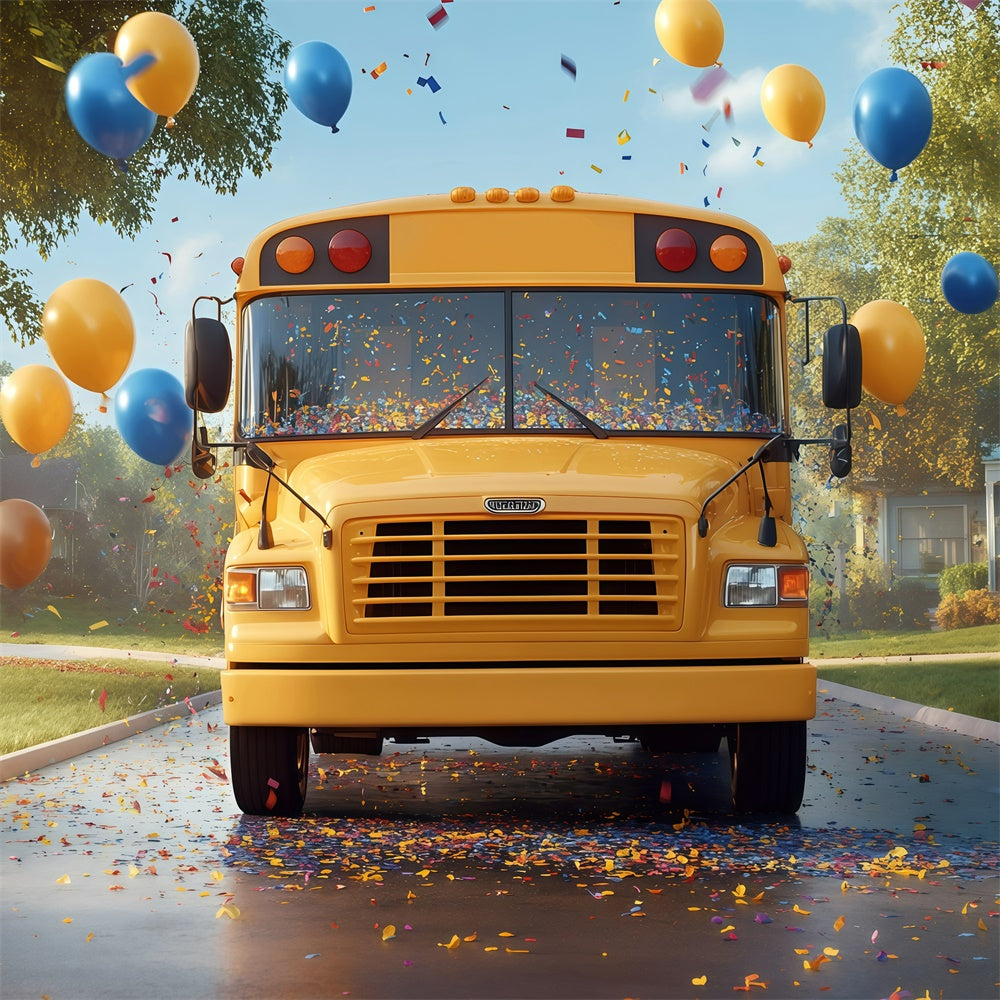 School Photo Backdrops Happy School Bus Balloon Backdrop UK GQ6-181