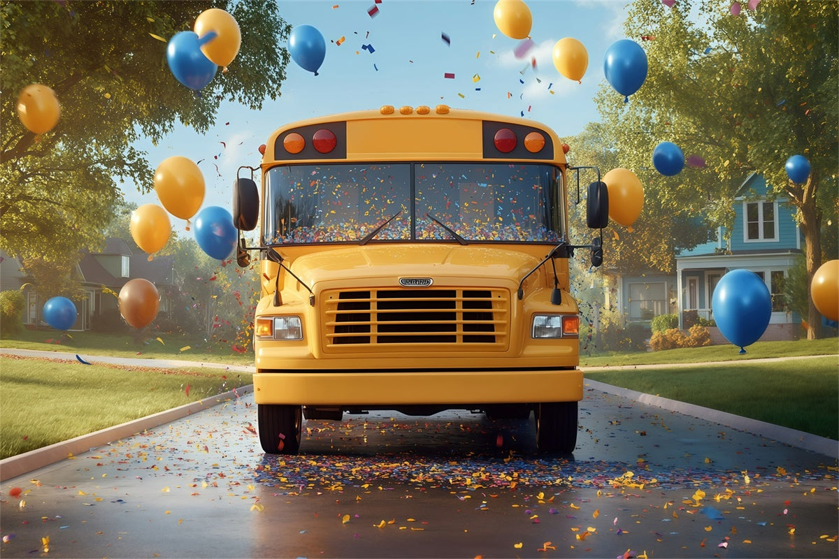 School Photo Backdrops Happy School Bus Balloon Backdrop UK GQ6-181