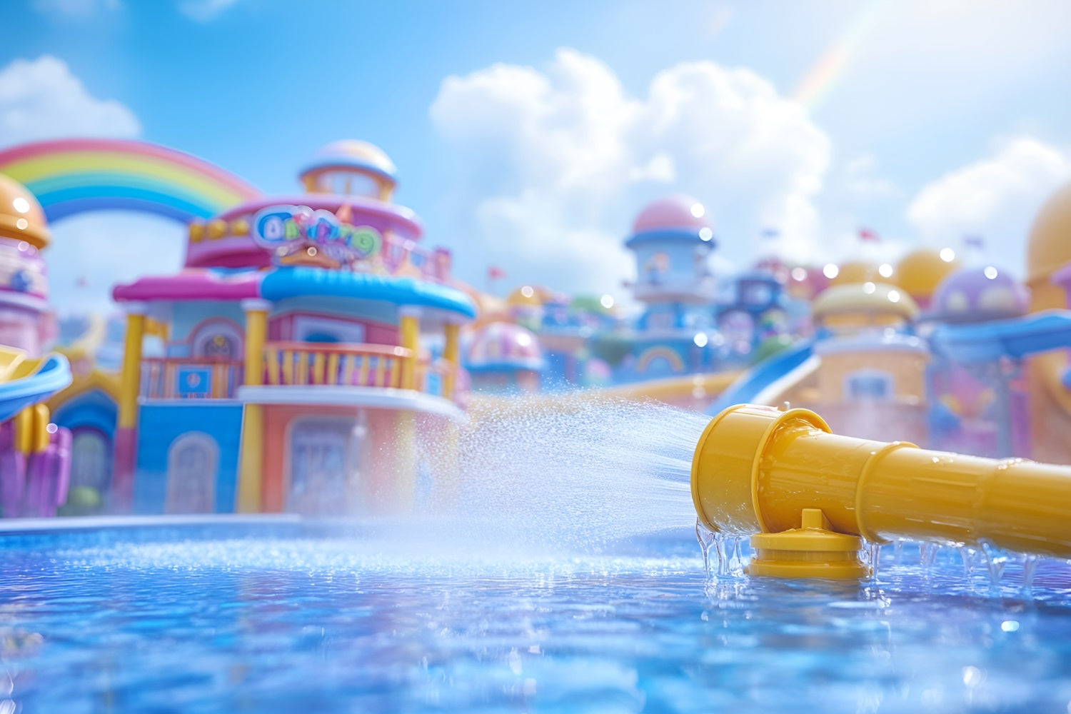 Summer Photo Backdrop Rainbow Splash Water Park Backdrop UK GQ6-19
