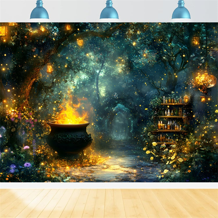 Forest Backdrops Glowing Cauldron Mystical Halloween Backdrops UK GQ6-192