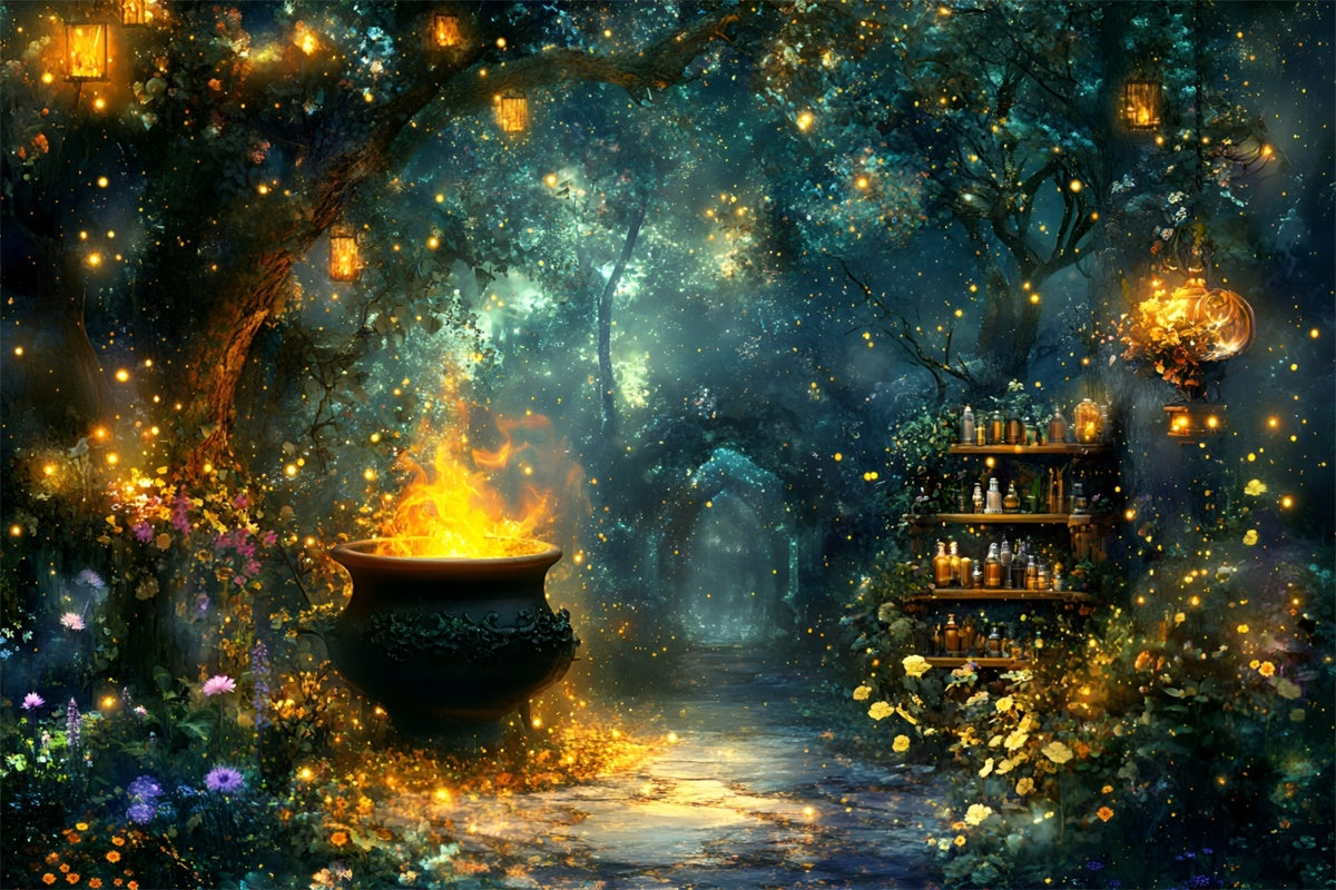 Forest Backdrops Glowing Cauldron Mystical Halloween Backdrops UK GQ6-192
