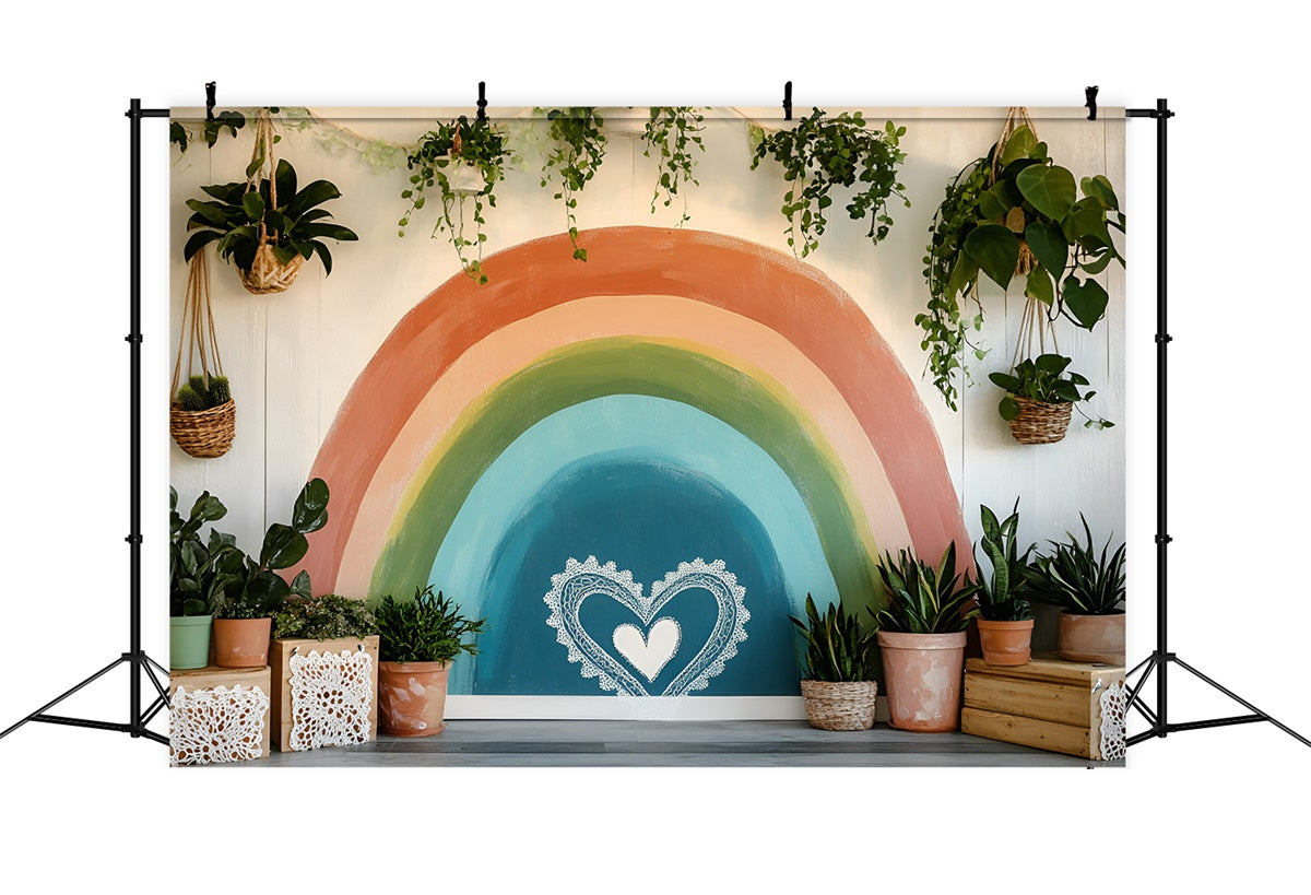Boho Photo Backdrop Indoor Rainbow Plant Summer Backdrops UK GQ6-22