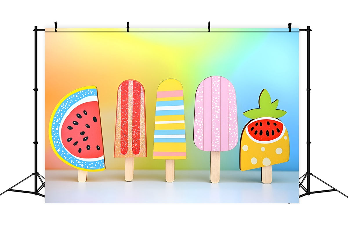 Summer Photo Backdrop Rainbow Popsicle Delight Backdrop UK GQ6-23