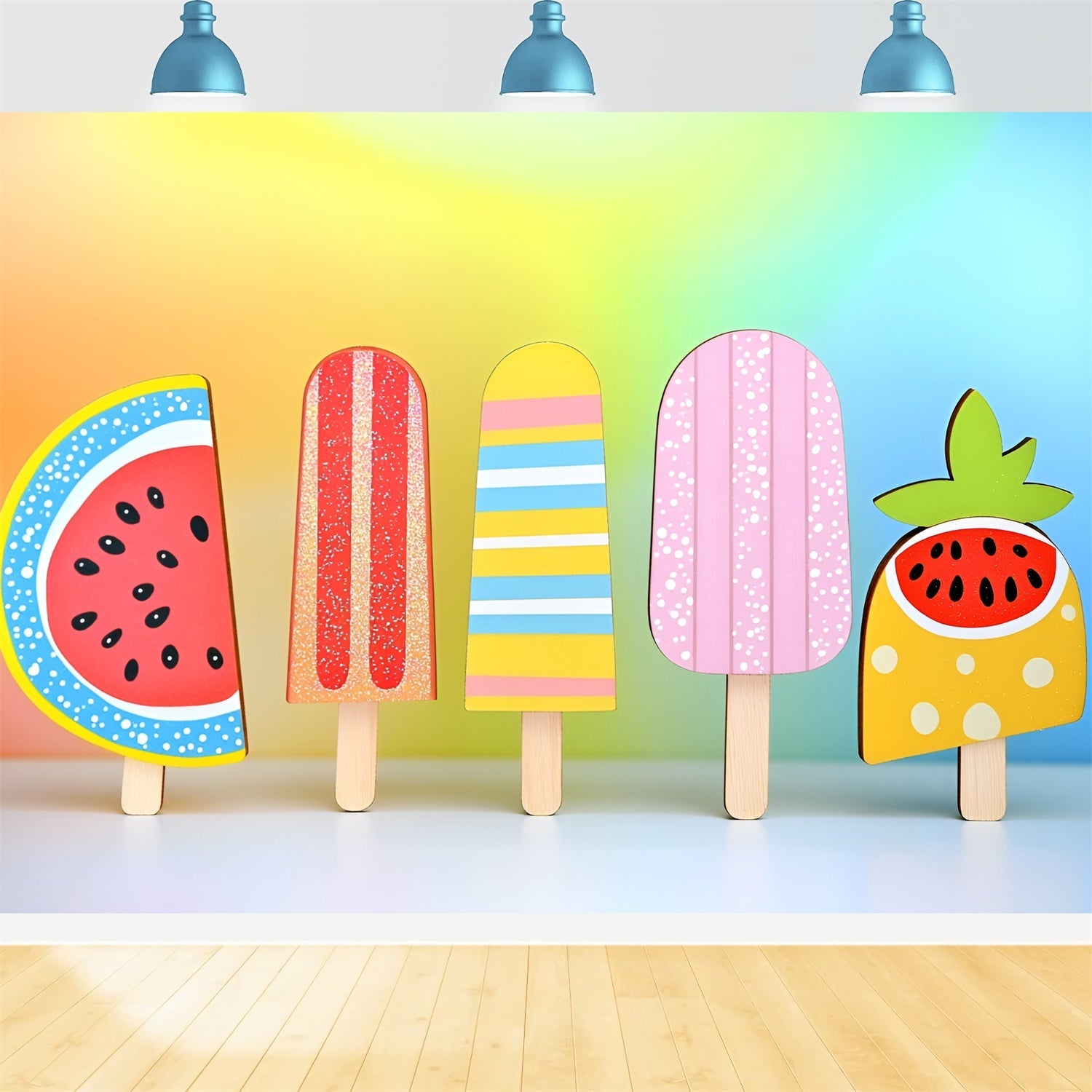 Summer Photo Backdrop Rainbow Popsicle Delight Backdrop UK GQ6-23
