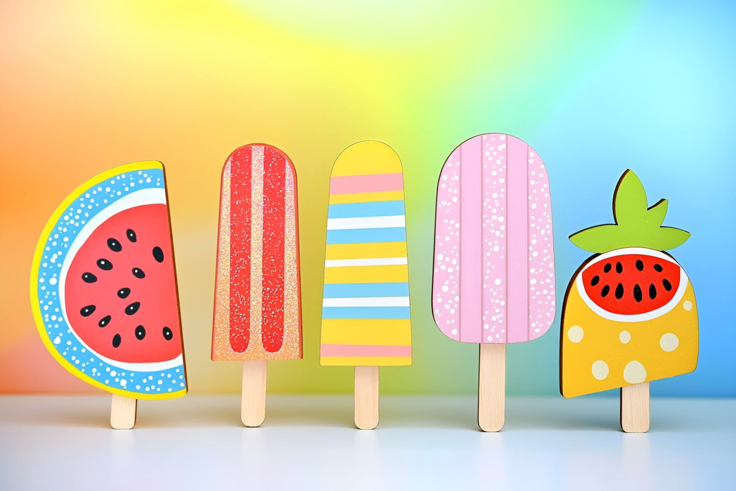 Summer Photo Backdrop Rainbow Popsicle Delight Backdrop UK GQ6-23
