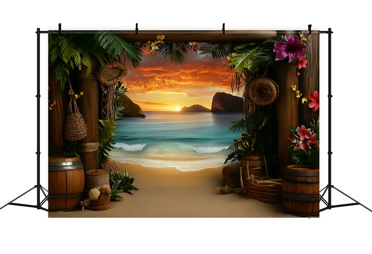 Tropical Beach Backdrop Sunset Getaway Summer Photo Backdrop UK GQ6-24