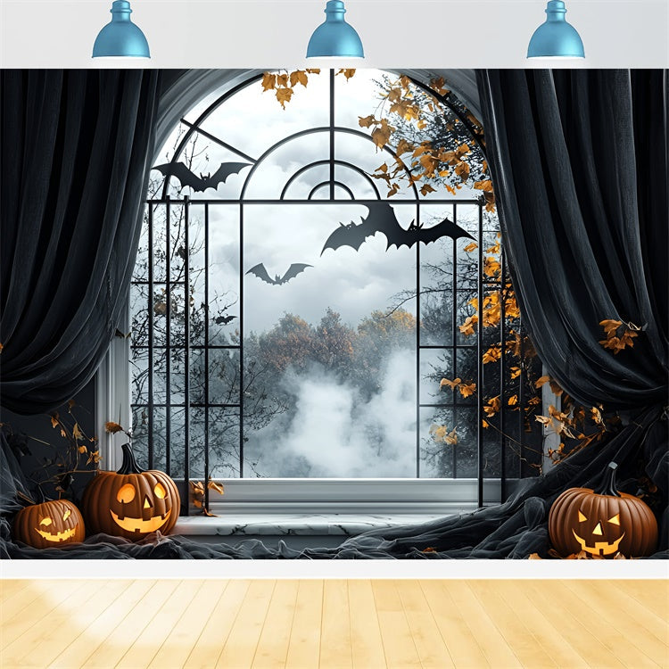 Halloween Photo Backdrop Haunted Window Bat Flight Backdrop UK GQ6-244