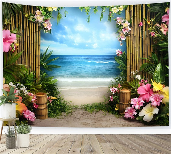 Beach Theme Backdrop Floral Bamboo Path Summer Backdrops UK GQ6-25