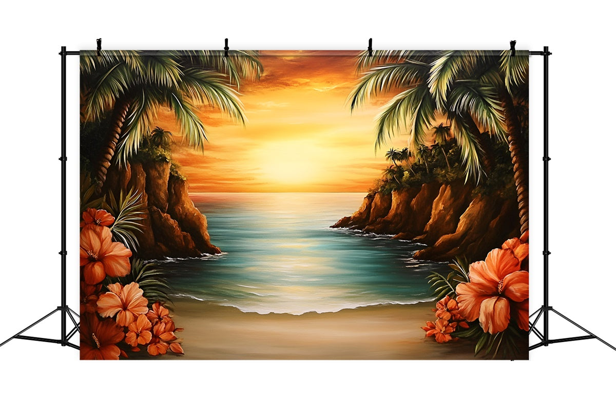 Tropical Beach Backdrop Romantic Island Sunset Summer Backdrop UK GQ6-27