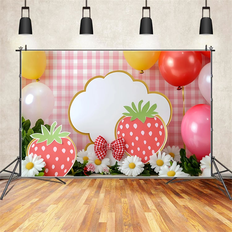 Backdrop For Birthday Pink Gingham Strawberry Backdrop UK GQ6-295