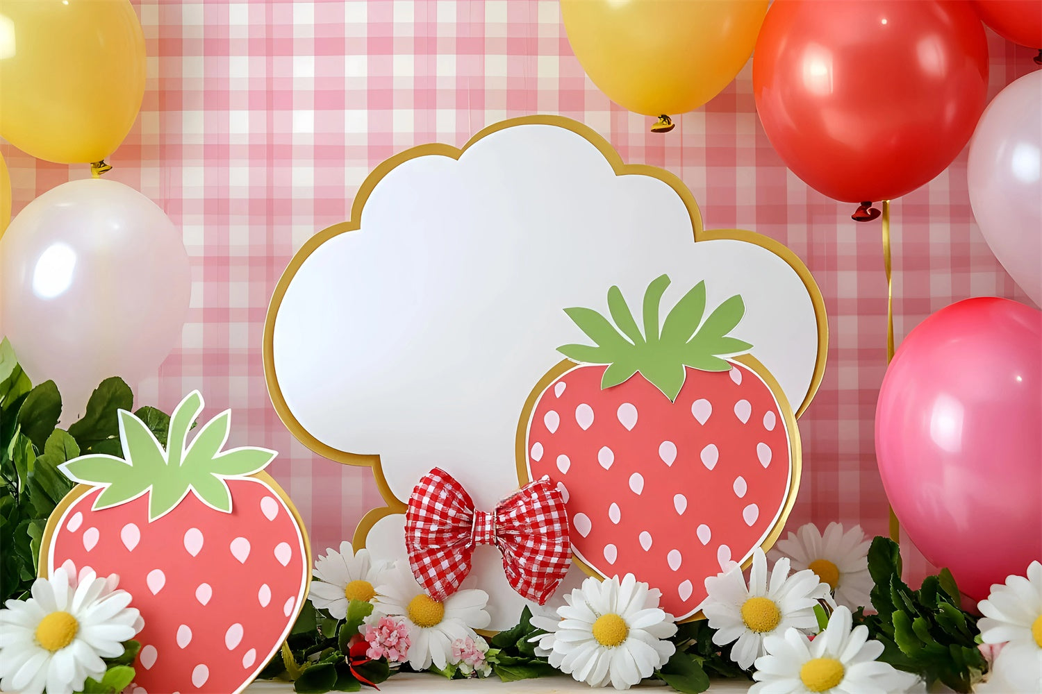 Backdrop For Birthday Pink Gingham Strawberry Backdrop UK GQ6-295
