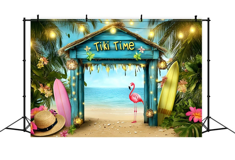 Hawaiian Photo Backdrop Beach Bash Flamingo Summer Backdrops UK GQ6-30