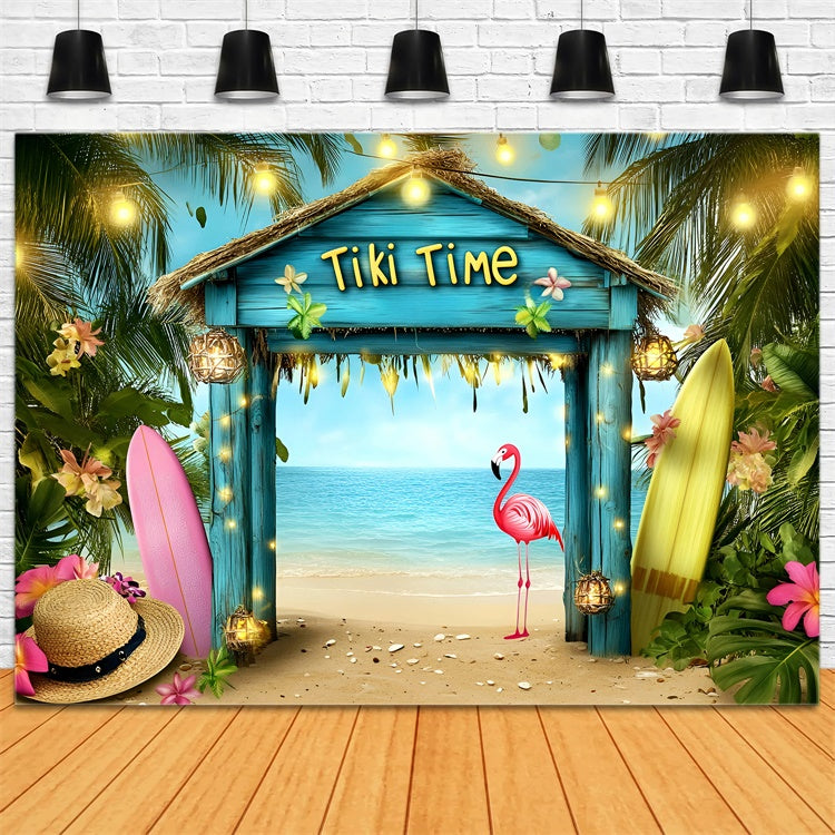Hawaiian Photo Backdrop Beach Bash Flamingo Summer Backdrops UK GQ6-30