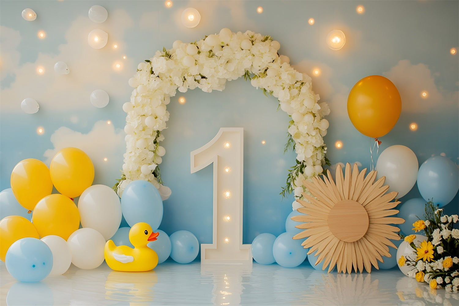 1st Birthday Backdrop Duck Balloon Bliss Backdrop UK GQ6-301