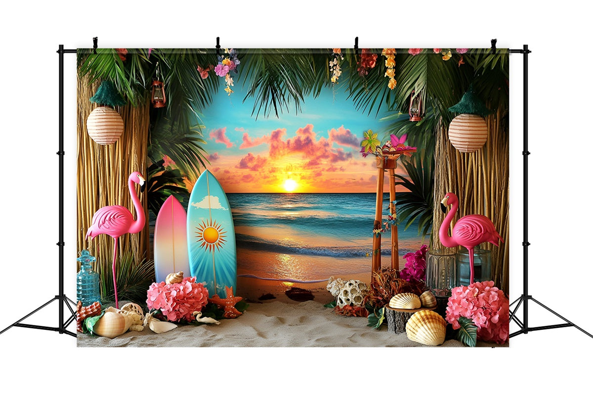 Tropical Beach Backdrop Floral Sunset Bash Summer Photo Backdrop UK GQ6-31