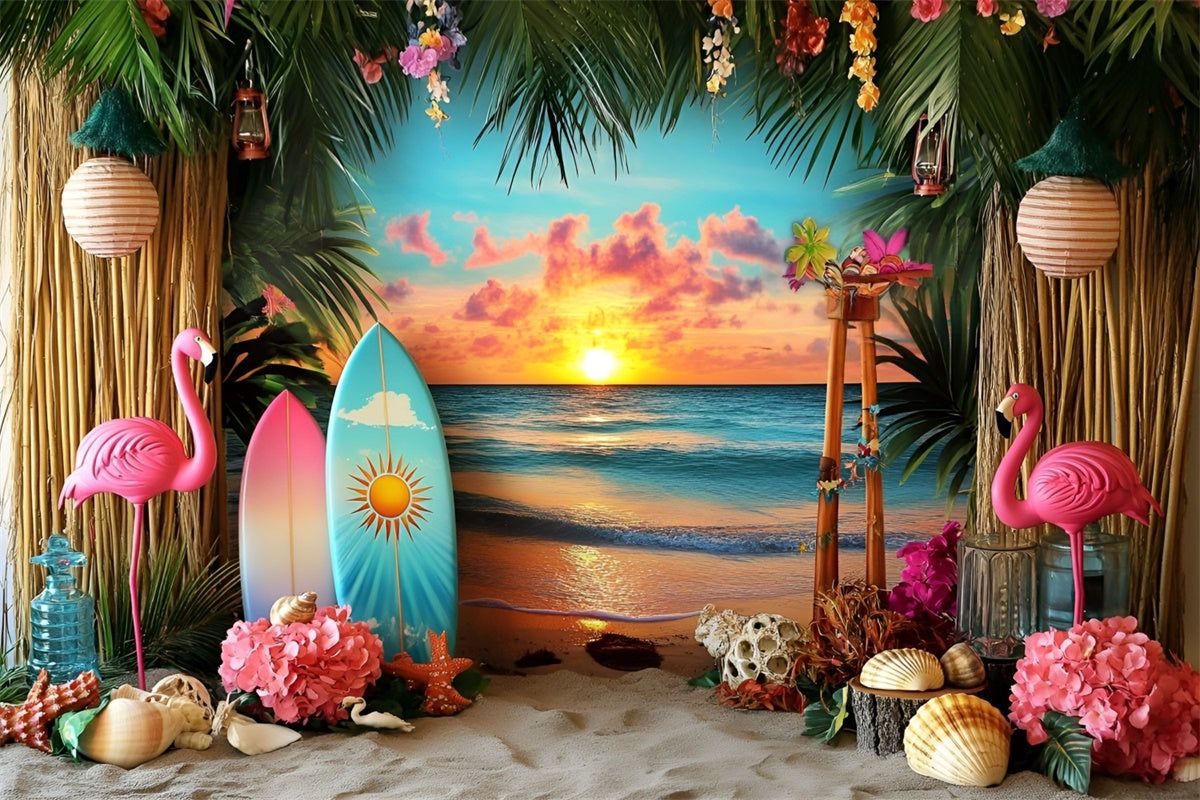 Tropical Beach Backdrop Floral Sunset Bash Summer Photo Backdrop UK GQ6-31