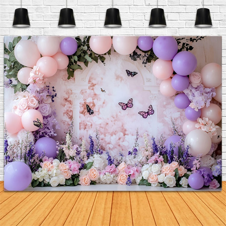 Smash Cake Backdrop Lavender Garden Butterfly Backdrop UK GQ6-310