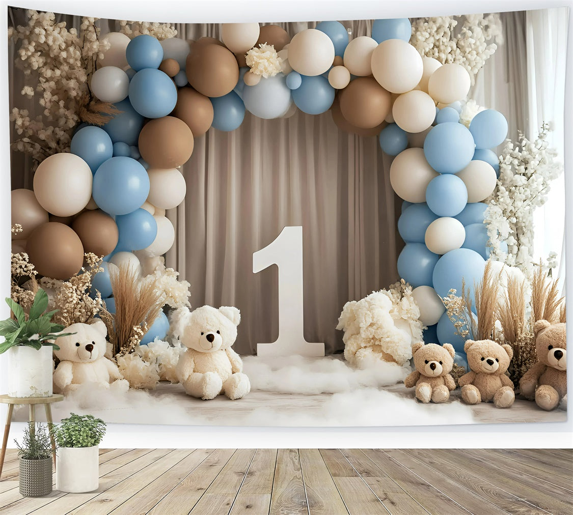 1st Birthday Backdrop Balloon Teddy Scene Backdrop UK GQ6-311