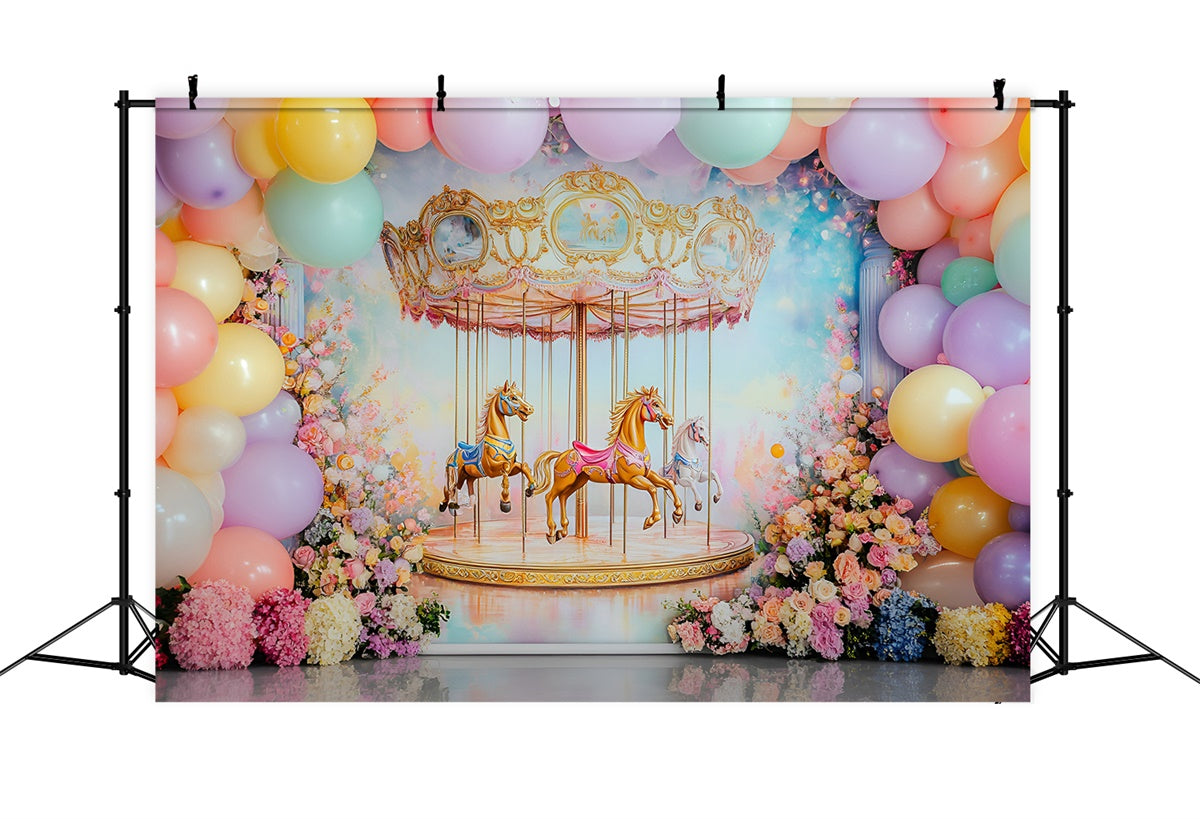 Backdrop For Birthday Carousel Flower Delight Backdrop UK GQ6-316