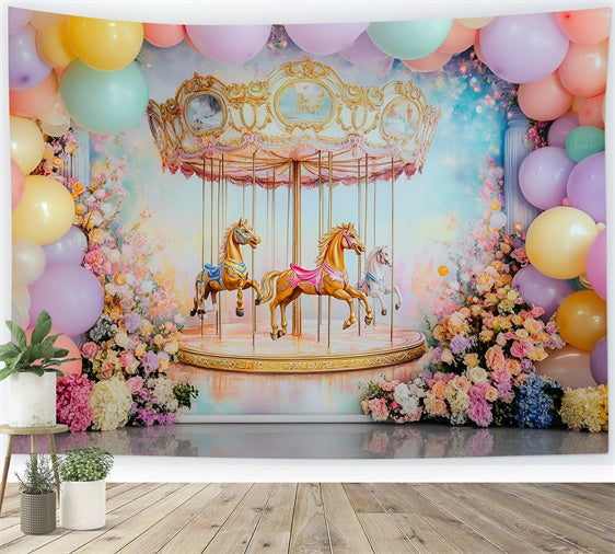 Backdrop For Birthday Carousel Flower Delight Backdrop UK GQ6-316