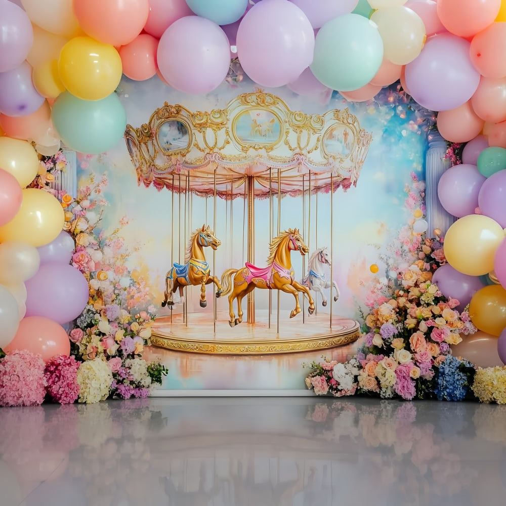 Backdrop For Birthday Carousel Flower Delight Backdrop UK GQ6-316