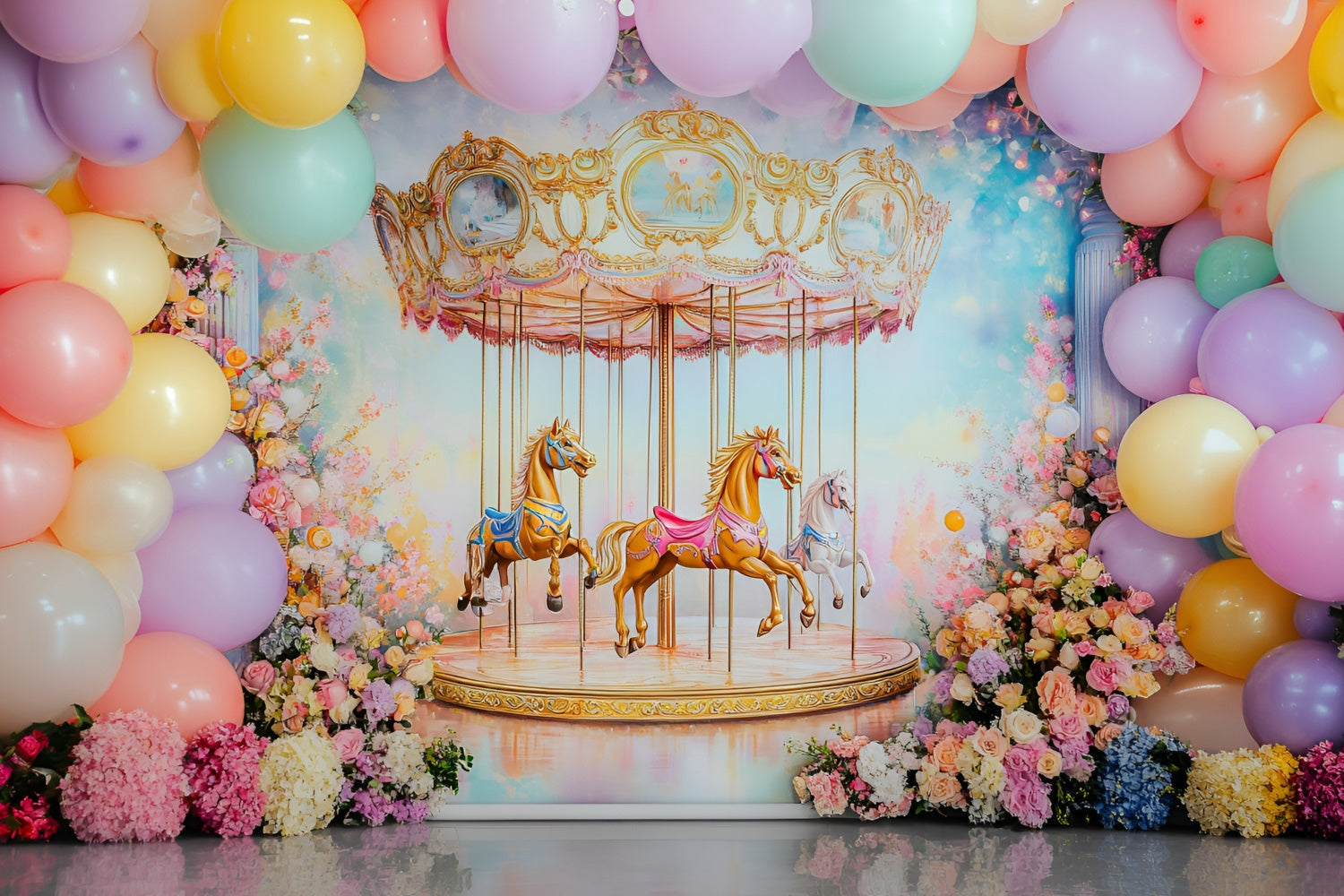Backdrop For Birthday Carousel Flower Delight Backdrop UK GQ6-316