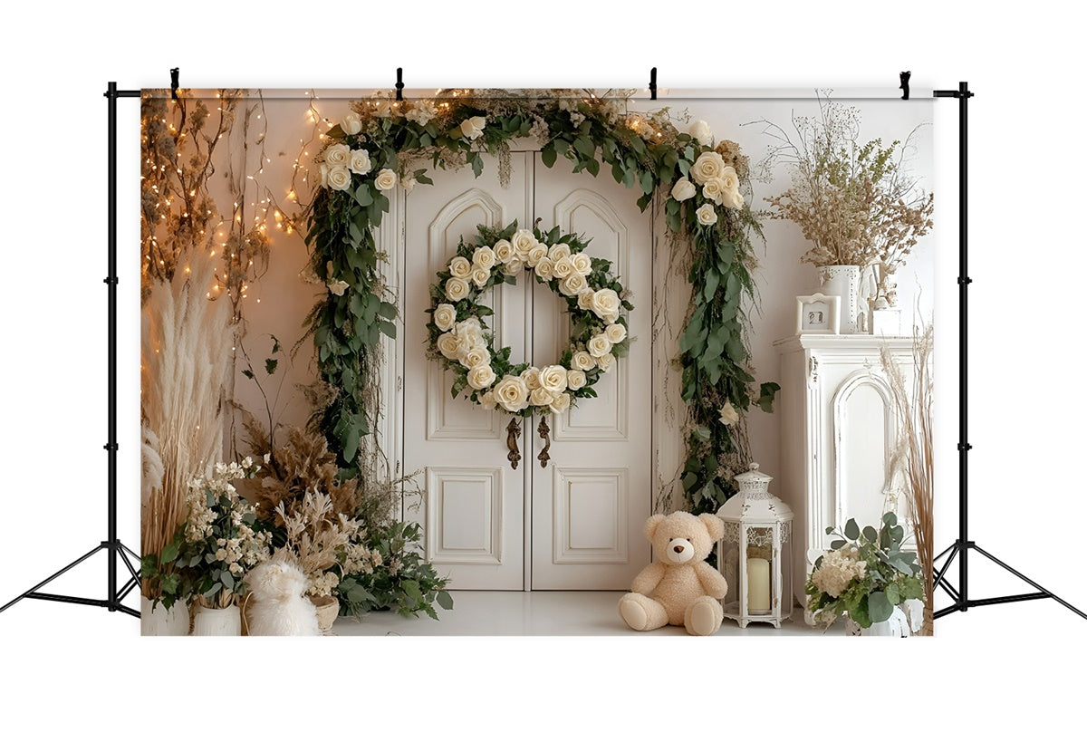 Cake Smash Photography Backdrops Rustic Rose Wreath Backdrop UK GQ6-319