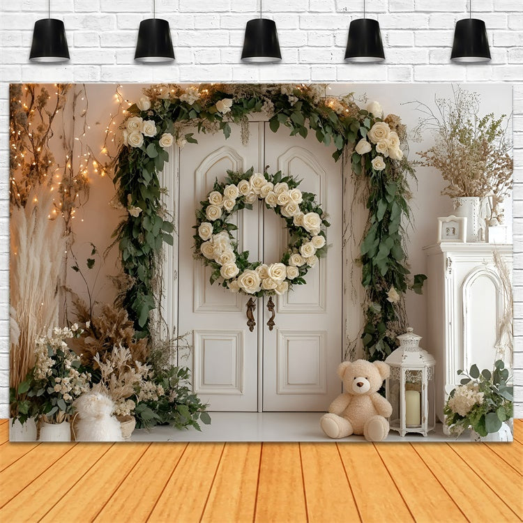 Cake Smash Photography Backdrops Rustic Rose Wreath Backdrop UK GQ6-319