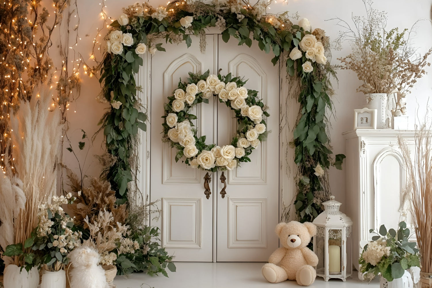Cake Smash Photography Backdrops Rustic Rose Wreath Backdrop UK GQ6-319