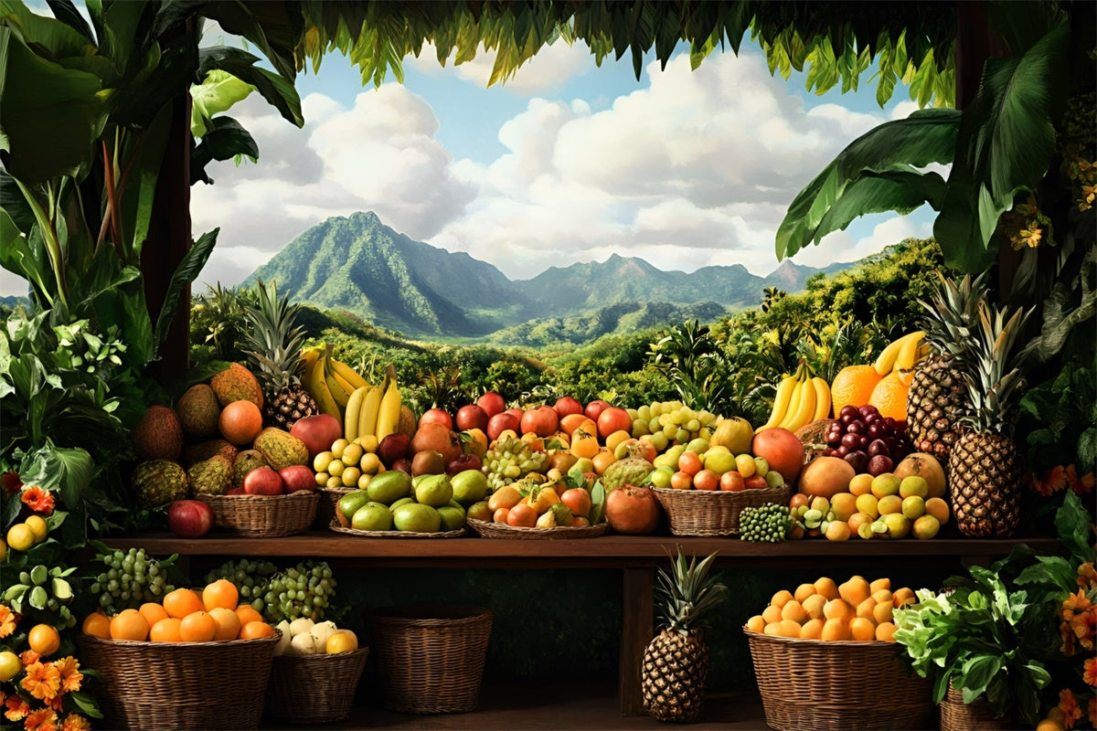 Summer Photo Backdrop Tropical Fruit Market Backdrop UK GQ6-32
