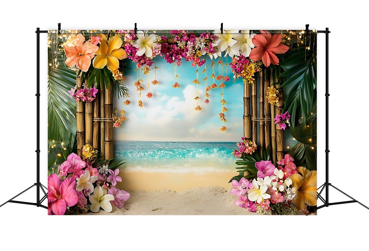 Tropical Beach Backdrop Bamboo Floral Arch Summer Backdrops UK GQ6-33