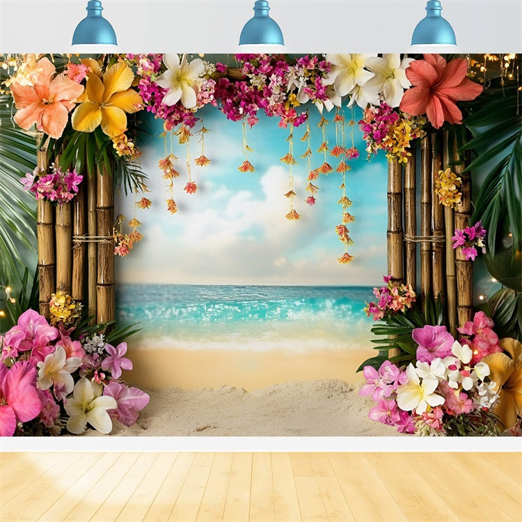 Tropical Beach Backdrop Bamboo Floral Arch Summer Backdrops UK GQ6-33