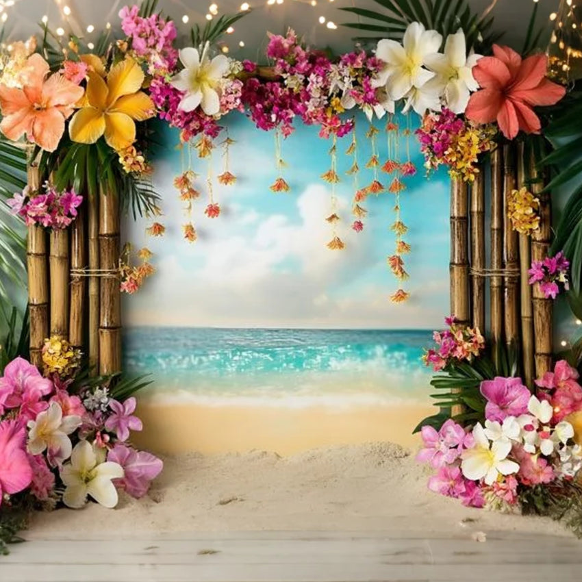 Tropical Beach Backdrop Bamboo Floral Arch Summer Backdrops UK GQ6-33