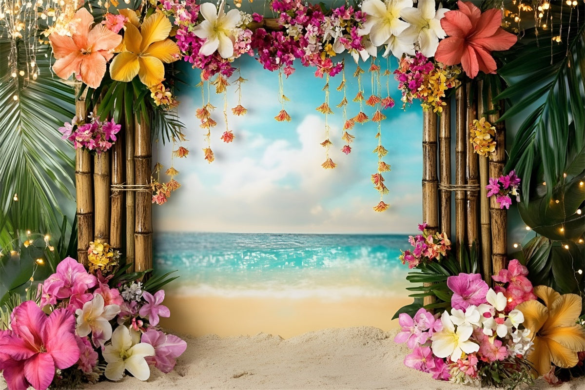 Tropical Beach Backdrop Bamboo Floral Arch Summer Backdrops UK GQ6-33