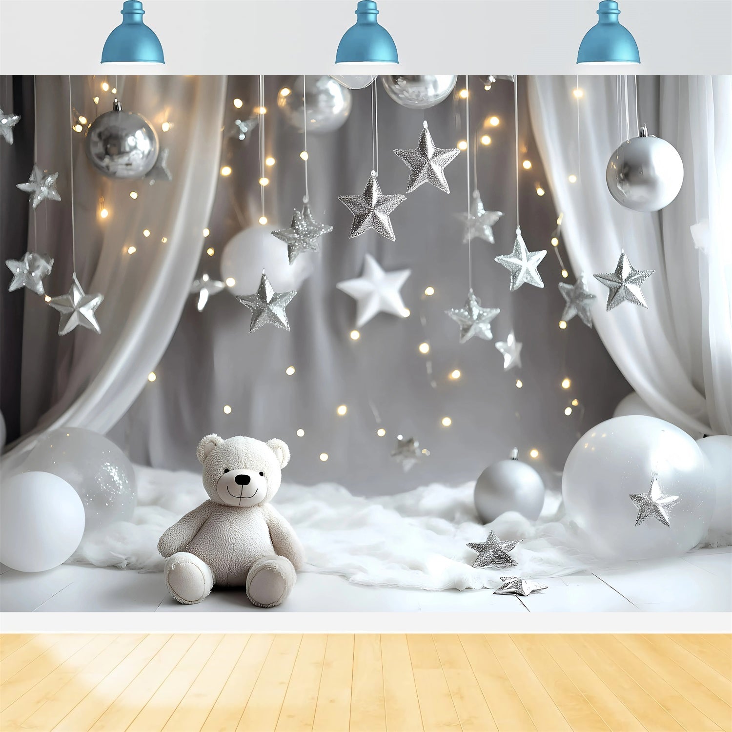 Cake Smash Photography Backdrop Silver Star Bear Backdrop UK GQ6-333