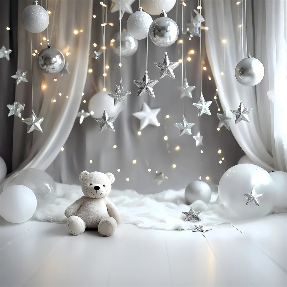 Cake Smash Photography Backdrop Silver Star Bear Backdrop UK GQ6-333